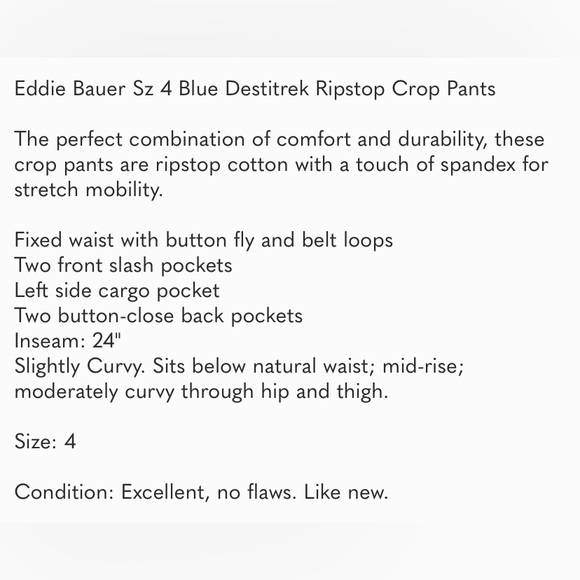 Eddie Bauer Sz 4 Blue Destitrek Ripstop Crop Pants - Picture 7 of 7